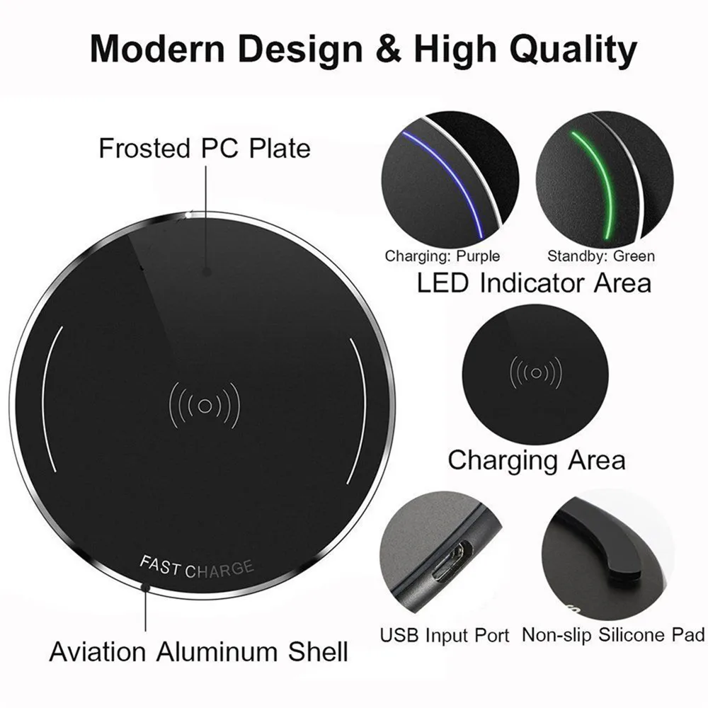 qi metal 10w wireless charger for samsung s10 s9 note 8 9 charging pad for iphone 8 x xr xs max qc3 0 fast wireless charging free global shipping