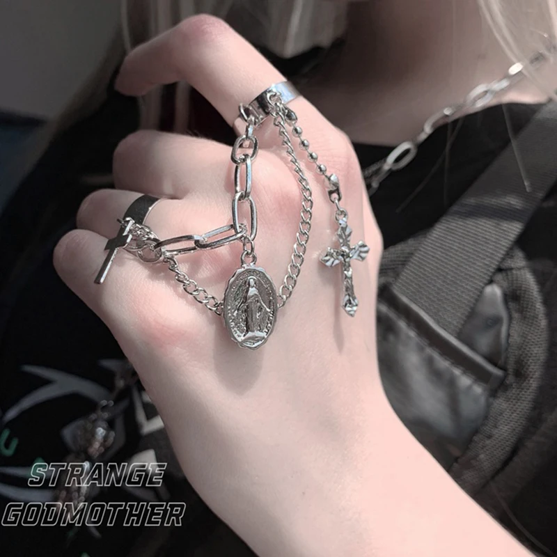 Модная трендовая цепочка на два пальца в стиле хип хоп ретро Харадзюку темный