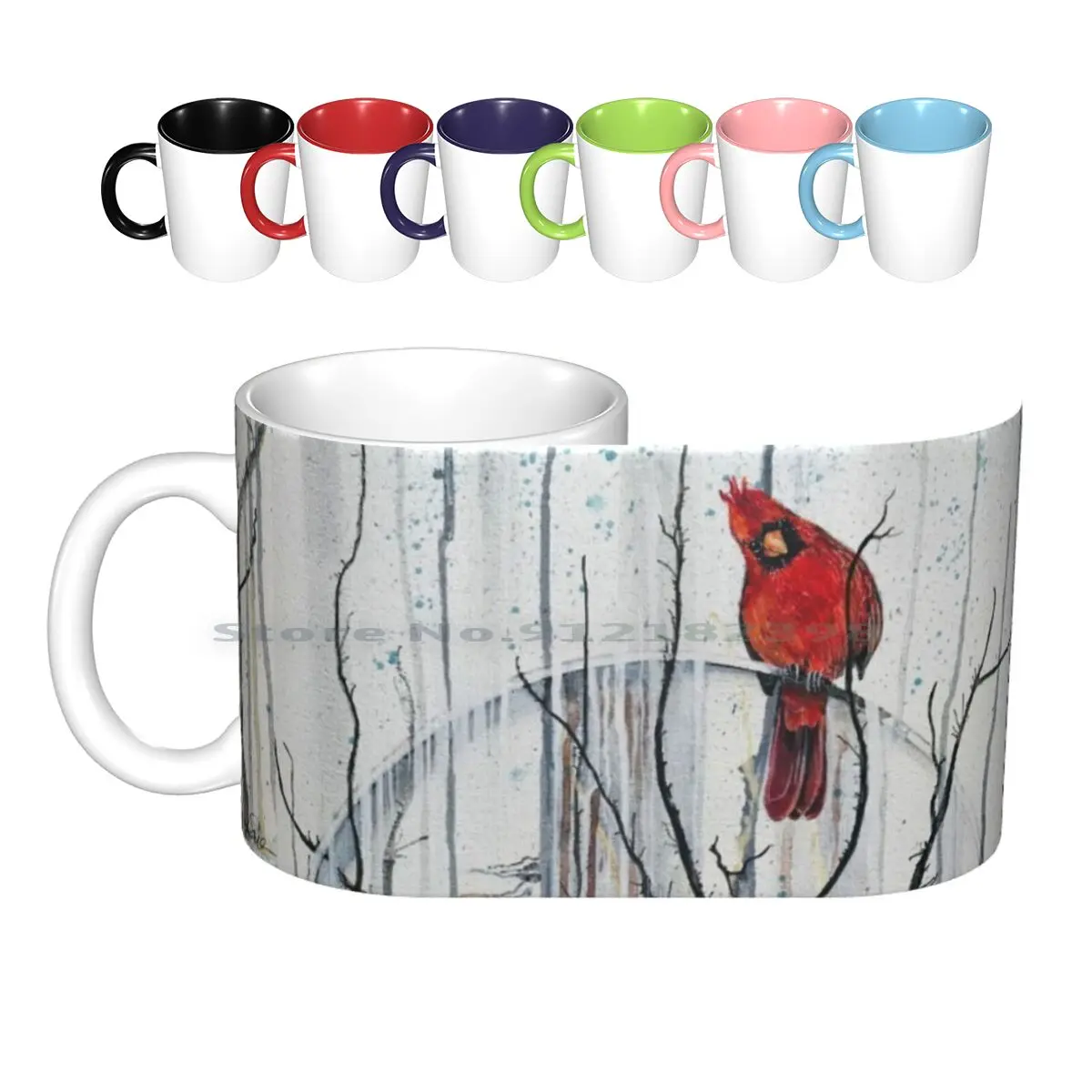 

Керамические кружки Oh Cardinal, кофейные чашки, кружка для молока и чая, кардинальная красная птица, зимняя снежная ветка, береза, креативный тре...