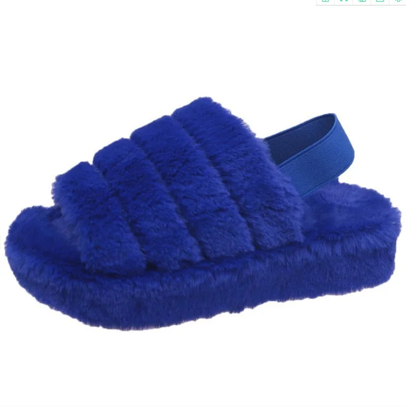 

Fluffy Plush Fur Sandals Slippers Non-Slip Slippers Thick-soled Warm Slippers Cute Plush Slippers Women S6106