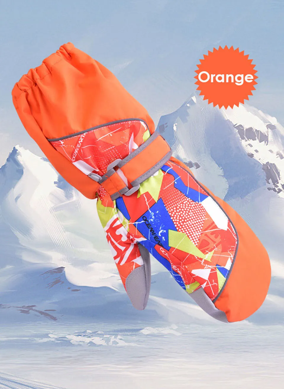 Orange GOBYGO Детские Зимние теплые лыжные перчатки для мальчиков/девочек спортивные водонепроницаемые ветрозащитные Нескользящие зимние варежки расширенные наручные перчатки для катания на лыжах - Цвет: Orange