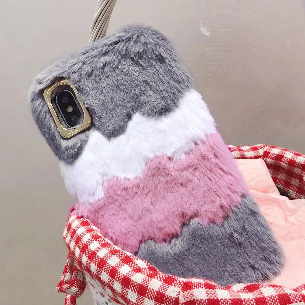 LAPOPNUT for Iphone 11 Pro Xr Xs Max X 8 7 Plus 6 6s 5 5s SE Golden Rabbit Fur Furry Phone Case Hairy Soft Plush TPU Back Cover | Мобильные