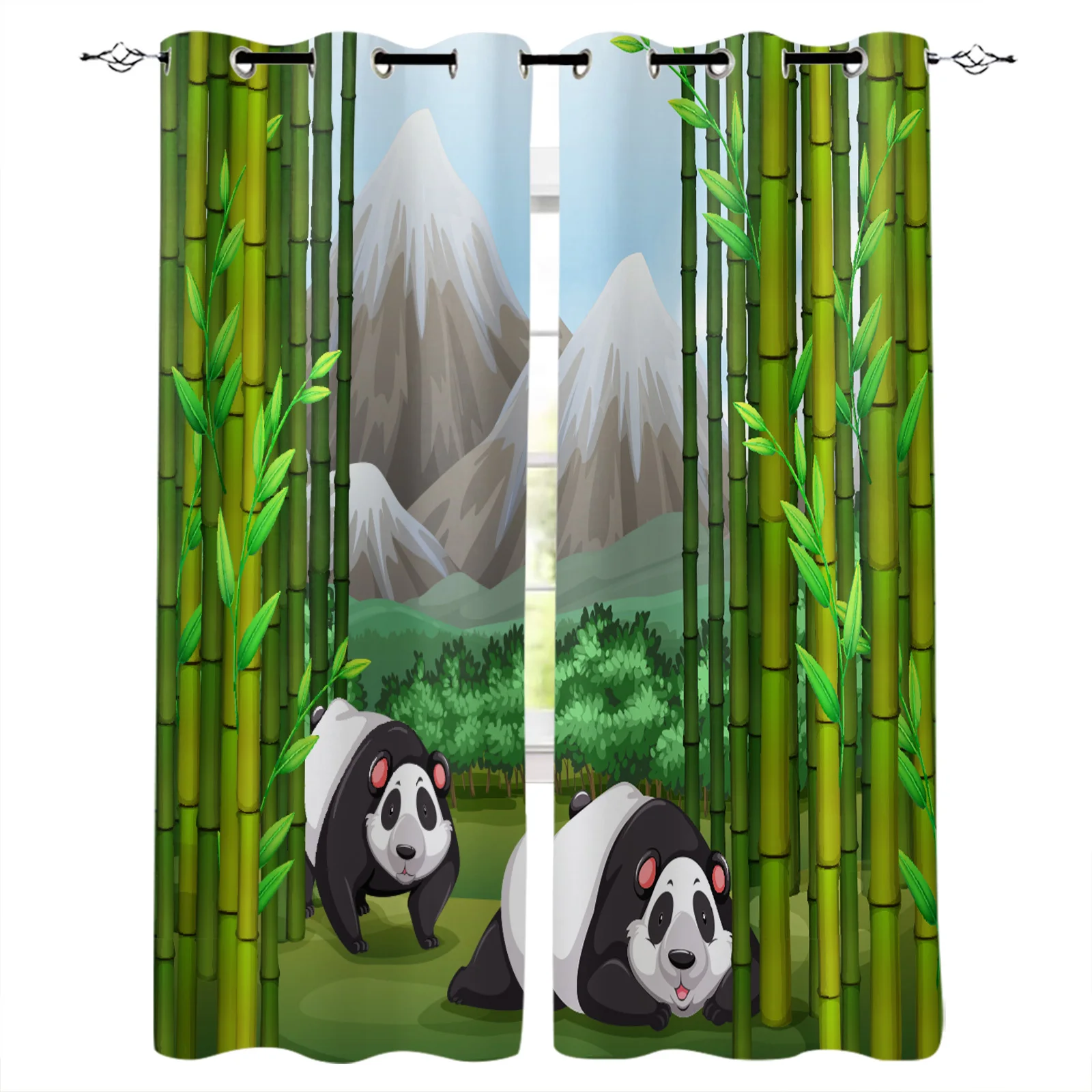Bamboo Forest Arbor Panda Shrub Hillock Curtains In The Bedroom Living Room Hall for Home Kitchen Window Treatments Drapes images - 1