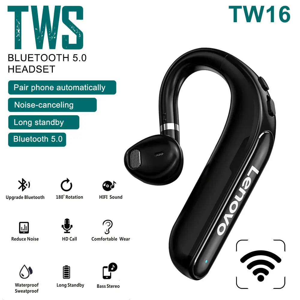 

Original Lenovo TW16 Bluetooth Earphone Pro Ear Hook Wireless Bluetooth 5.0 Earbud With Microphone 40 Hours For Driving Meeting