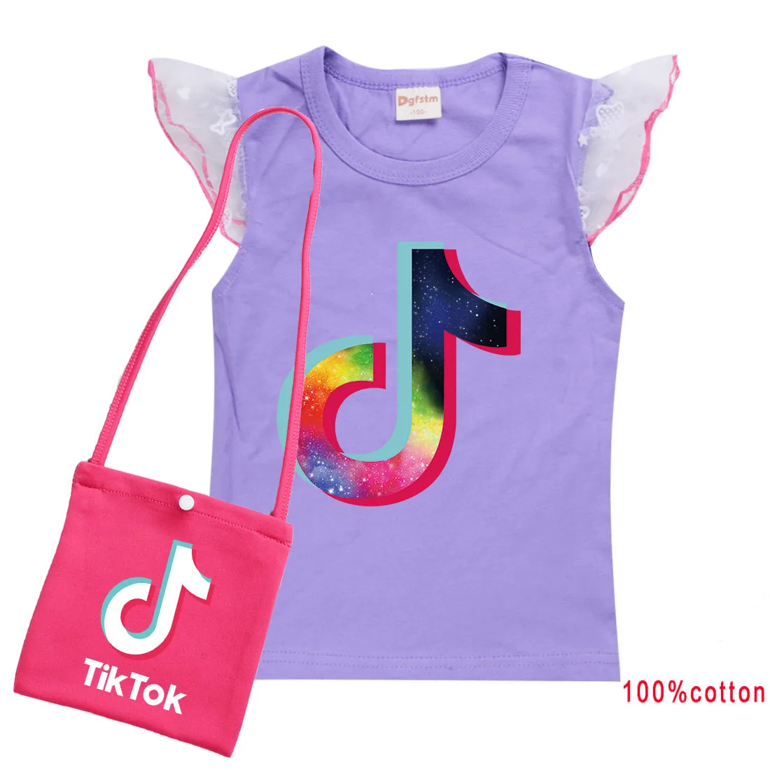 Хлопковая футболка с коротким рукавом и сумка для девочек | Детская одежда обувь