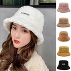 Панама из искусственного меха ягненка, зимняя Рыбацкая Теплая Бархатная шапка для женщин, утолщенная уличная Панама Боб, шляпа, женские плюшевые шапки