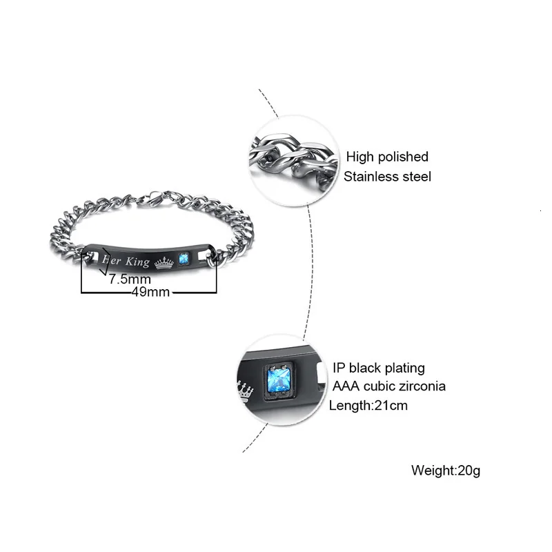 Vnox Корона его королева ее король выгравированы Парные браслеты для женщин мужчин