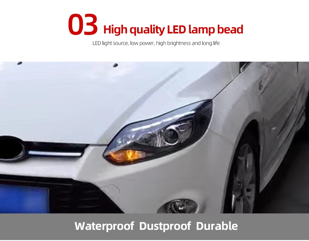1Pair Car Styling for focus ST Style LED DRL H7 Hid Option Angel Eye Bi Xenon Beam for Ford Focus 3 LED Headlight 2012 2013
