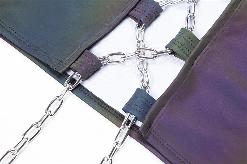 Арцу Харадзюку укороченный топ со светоотражающими цепочками, топ на бретельках с открытыми плечами, Сексуальная Клубная одежда с открытой спиной, женский топ на бретельках, уличная одежда в стиле панк ASVE20786