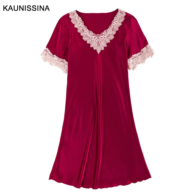 

Women's Sexy Lingerie Silk Nightgown Nightwear Dress V-Neck Short Sleeve Chemise Sleepshirts Homewear Lace Short Nightdress