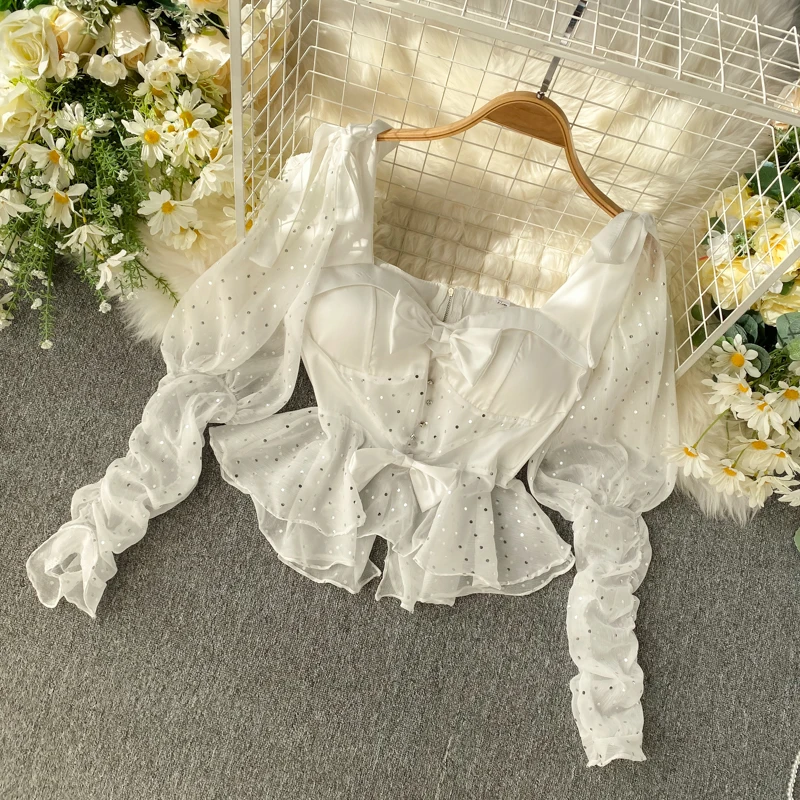 2019 new fashion women's clothing Ruffled tops Square Collar Puff Sleeve womens and blouses | Женская одежда