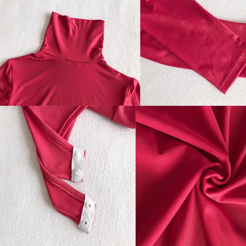 

Long Sleeve High Neck Jumpsuits T-shirt Women Fit All-in-one Pants Winter Solid Skinny Vintage Turtleneck Bodysuit Women Top