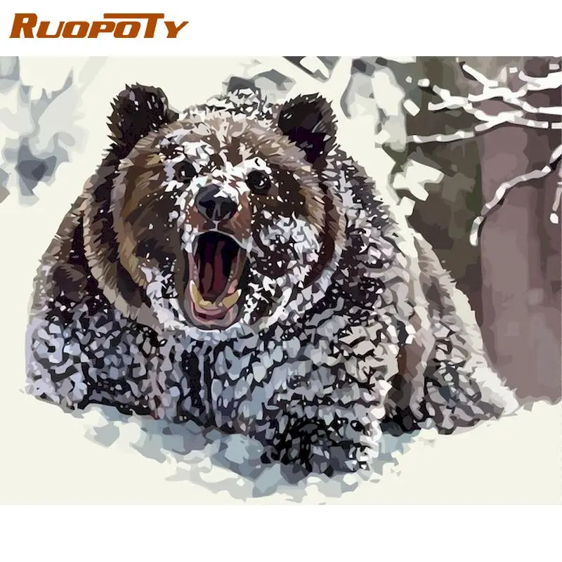 

Snow Bear DIY Oil diy Paint By Number Calligraphy Painting Acrylic Painting by number On Canvas For kids adults Home Decor