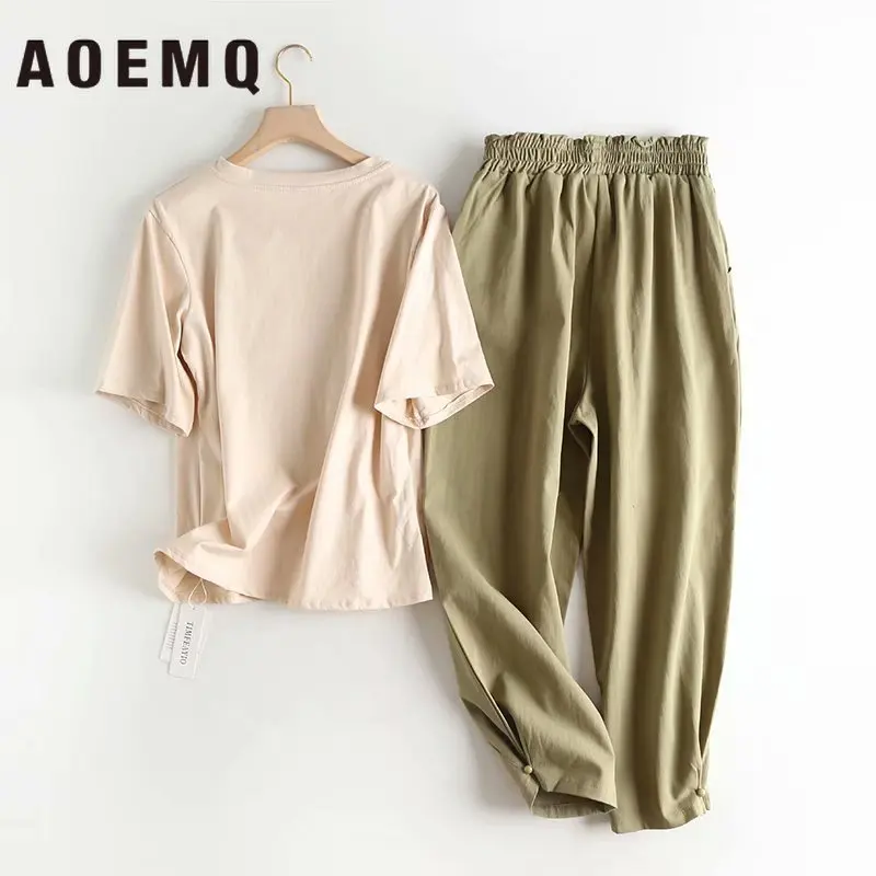 AOEMQ/женские комплекты осень лето повседневные однотонные футболки и штаны с