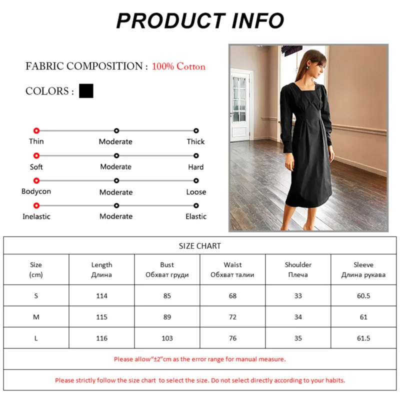 

2021 Fasion Elegant Women Dress High Waist Slim Square Neck Long Sleeve Mini Spring Summer Casual Black Lady Chic Dress Clothes