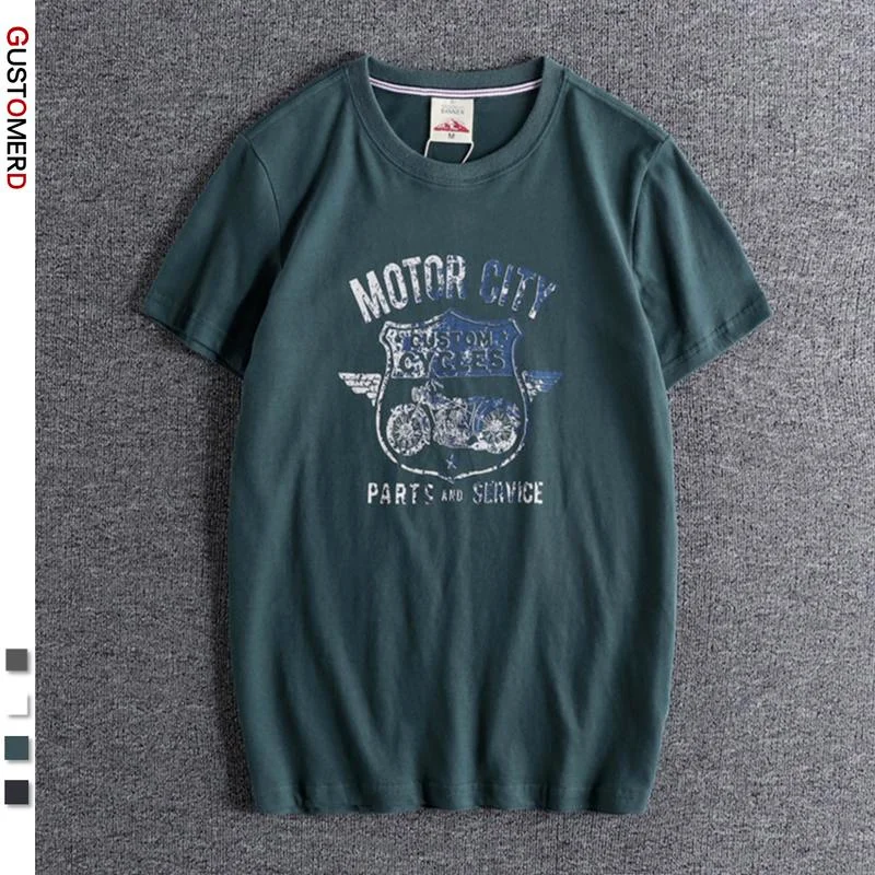

GustOmerD брендовая футболка для мужчин на каждый день с принтом "мотоцикл" 100% хлопковые мужские футболки Новое лето Slim Fit с О-образным вырезом фу...