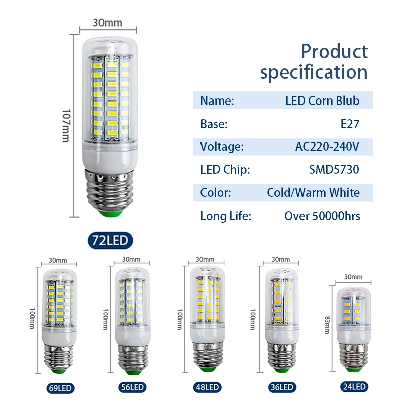6pcs/lot LED Bulb Lamp E27 E14 220V 24 36 48 56 69 72Leds Light Bulbs Lampada Diode Lamps Energy Saving Lights for Home | Лампы и