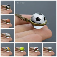 fashion accessories sports series football tennis double sided glass ball necklace soccer basketball sphere ball jewelry gifts