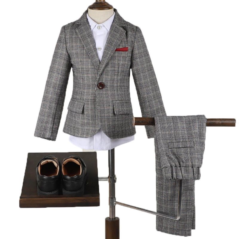 Формальный клетчатый костюм для мальчиков детский Блейзер жилет брюки рубашка