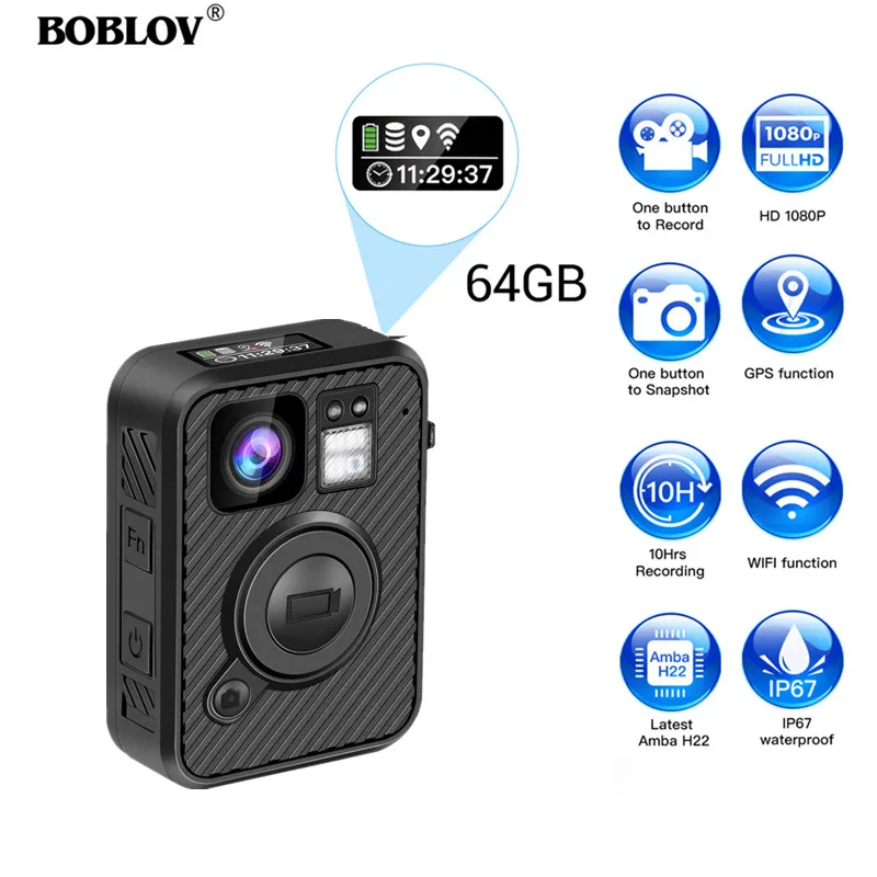 Полицейская камера BOBLOV с Wi Fi 64 ГБ телескопическая F1 1440P изношенная s для