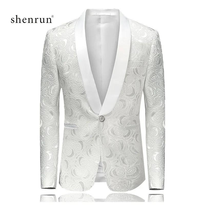 white Shenrun, Мужской Блейзер, Повседневный, приталенный, для мужчин, белый, пиджак, для свадьбы, шаль, отворотом, смокинг, для вечеринки, для выпускного, костюм размера плюс, блейзеры - Цвет: white