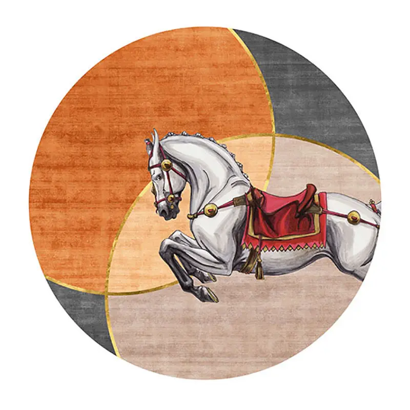 

Round Carpet Nordic Modern Light Luxury Orange Horse Cloakroom Floor Mats Living Room Study Bedroom Bedside Blanket Tapis Salon