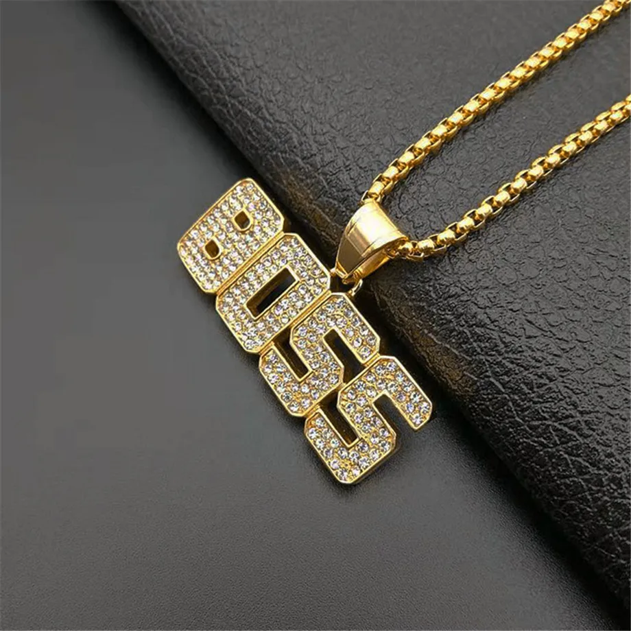 Мужская подвеска в стиле хип хоп из нержавеющей стали с надписью Boss золотистого