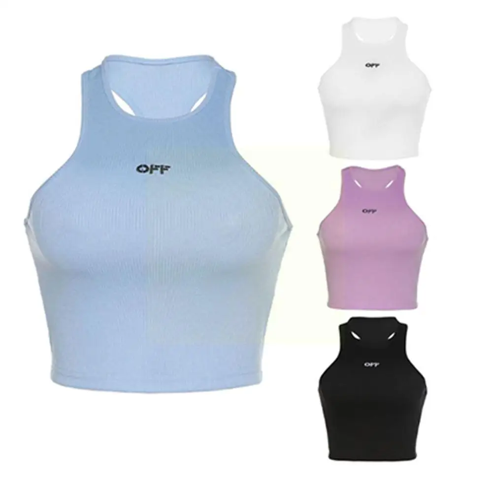 

Ladies Round Neck Vest Summer New Women's All-match Slim Sports Vest Embroidered Letter Sleeveless Blouses With Elegant Designs