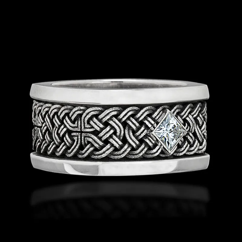 Винтажные кольца серебряного цвета с узором из конопли циркона для мужчин и