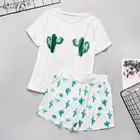 Весенне-летний женский пижамный комплект, мультяшная Повседневная Женская одежда, Пижамный костюм, женская футболка с коротким рукавом, топы, одежда для сна