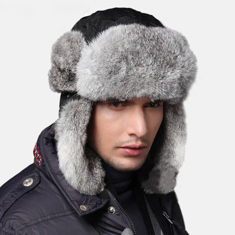Высококачественная мужская шапка бомбер с ушками женская зимняя из 100%