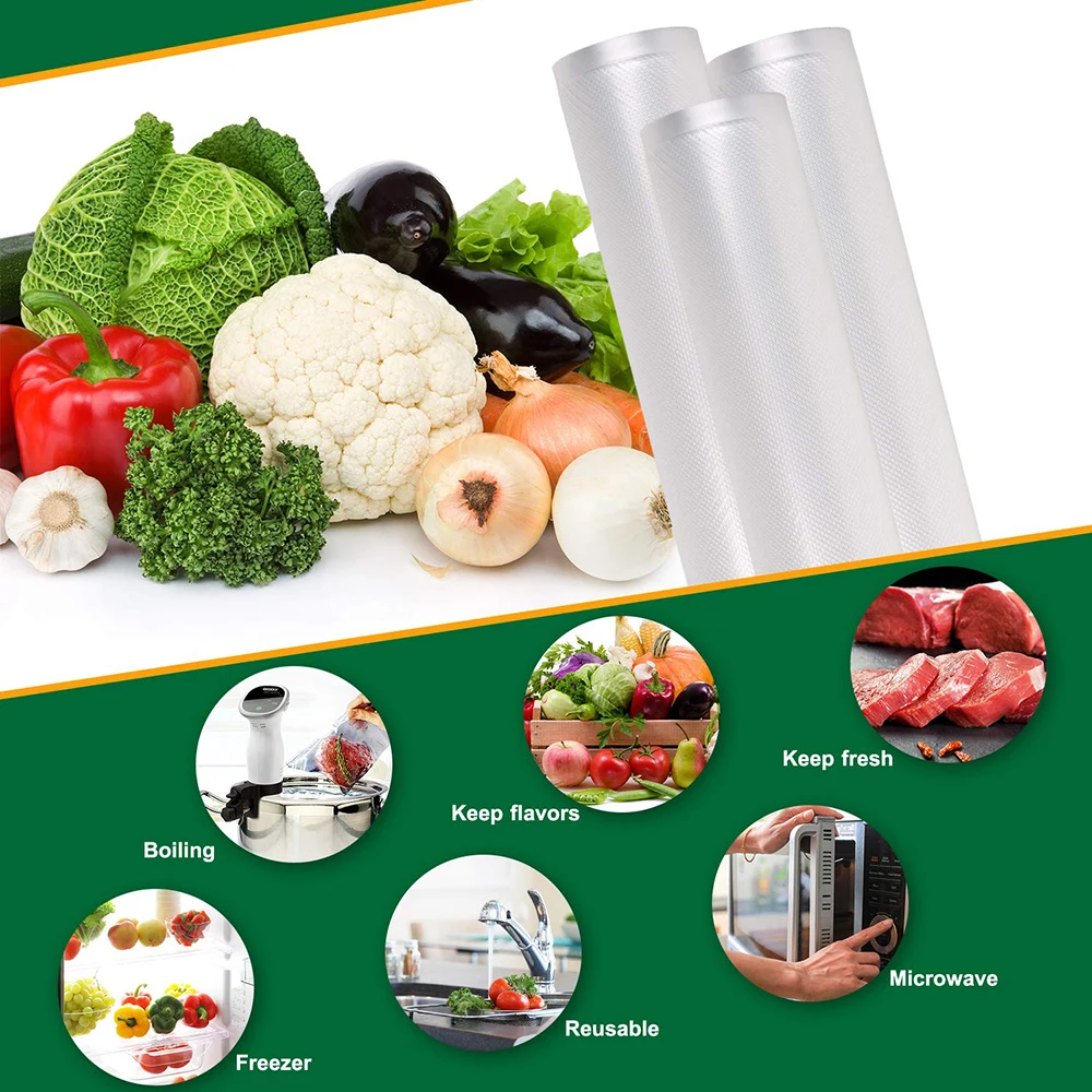 

5 Rolls/ 2 Rolls Lot Kitchen Food Vacuum Bag Storage Bags for Vacuum Sealer Food Keep 12+15+20+25+28cm*500cm