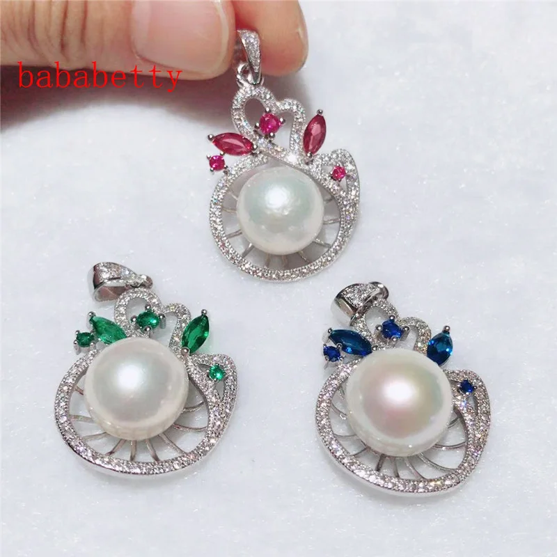 

New natural freshwater Edison 12-13 mm pearl inlay zircon pendant