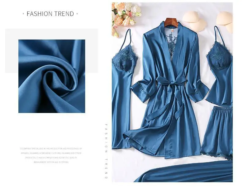 

Spring home suit female 5 Pieces Pyjamas Women Sleepwear Lace Backless Pajamas Loungewear Sexy V-Neck Sleep Set Nightwear