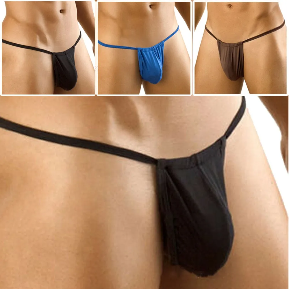 

Men Briefs Sexy T-Back See-Through G-String Thongs Low Waist Underwear Solid Color Pouch U Convex Briefs Underpants Male