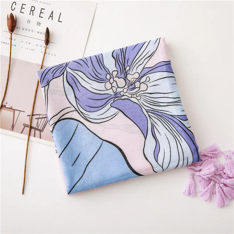 

Ethnic style colour Print silk Scarves lady Cotton and Linen Scarf Autumn new Beach towel summer Sunscreen tassels Pink Shawls