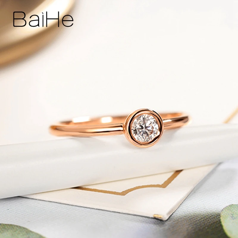 BAIHE Solid 14K желтое золото 0.08CT Сертифицированный H/SI круглая огранка натуральные бриллианты свадебные женские модные ювелирные изделия кольцо