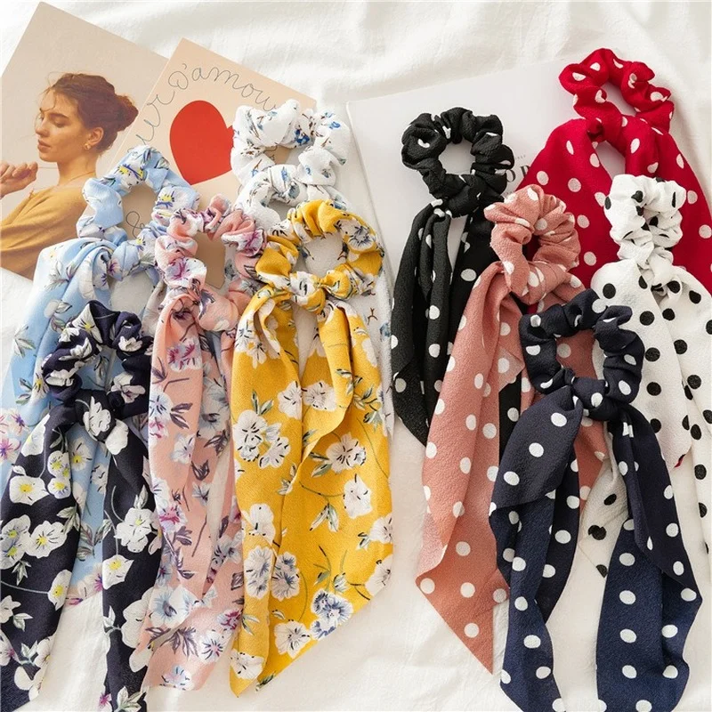 Coletero con lazo para mujer, gomas el&aacute;sticas para atar el pelo, estampado de moda-0