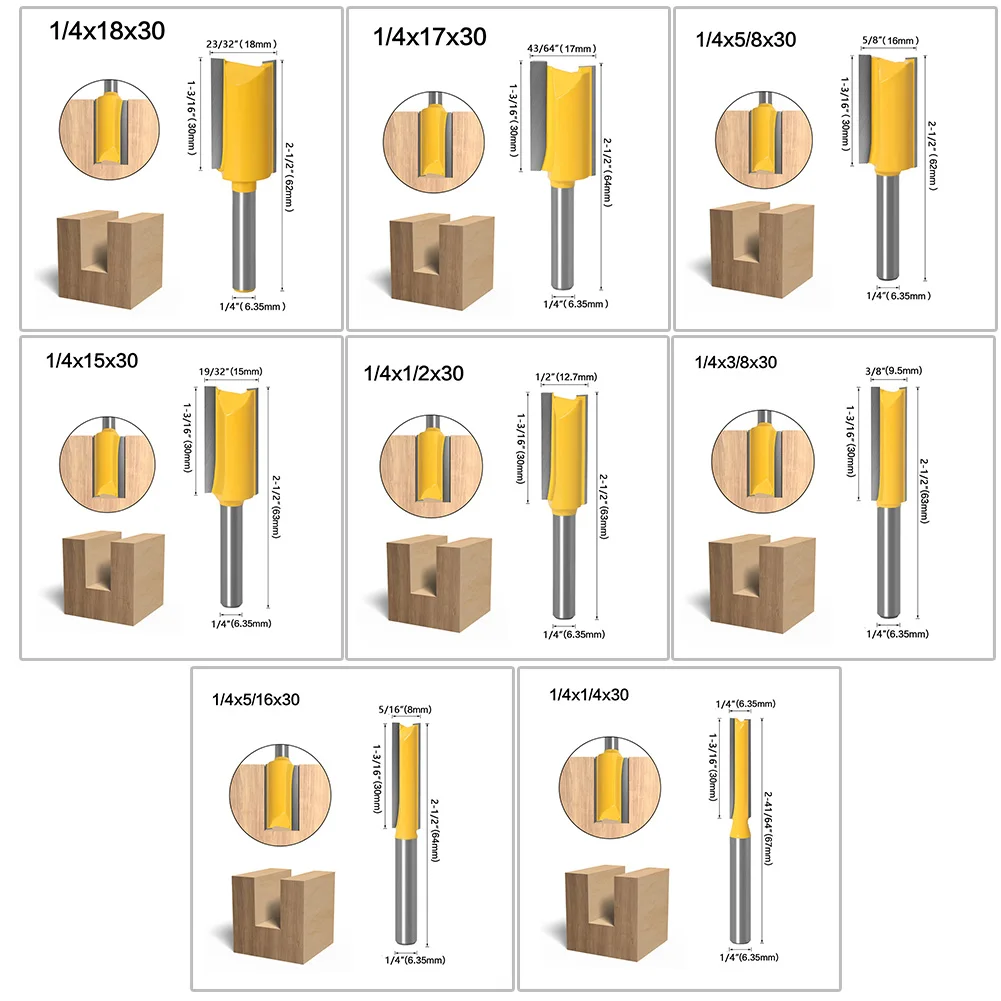 

7PC 1/4 Shank Extended Straight Cutter Double-edged Straight Cutter Router Bit 1/4"(Approx.) Router Bits Cricut Wood Milling