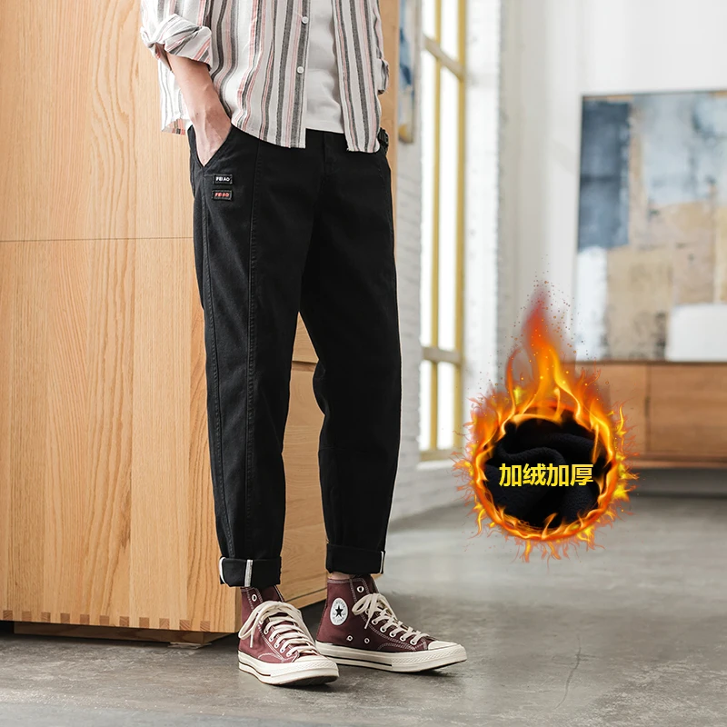 Прямые мужские брюки Свободные повседневные зимние спортивные хлопковые