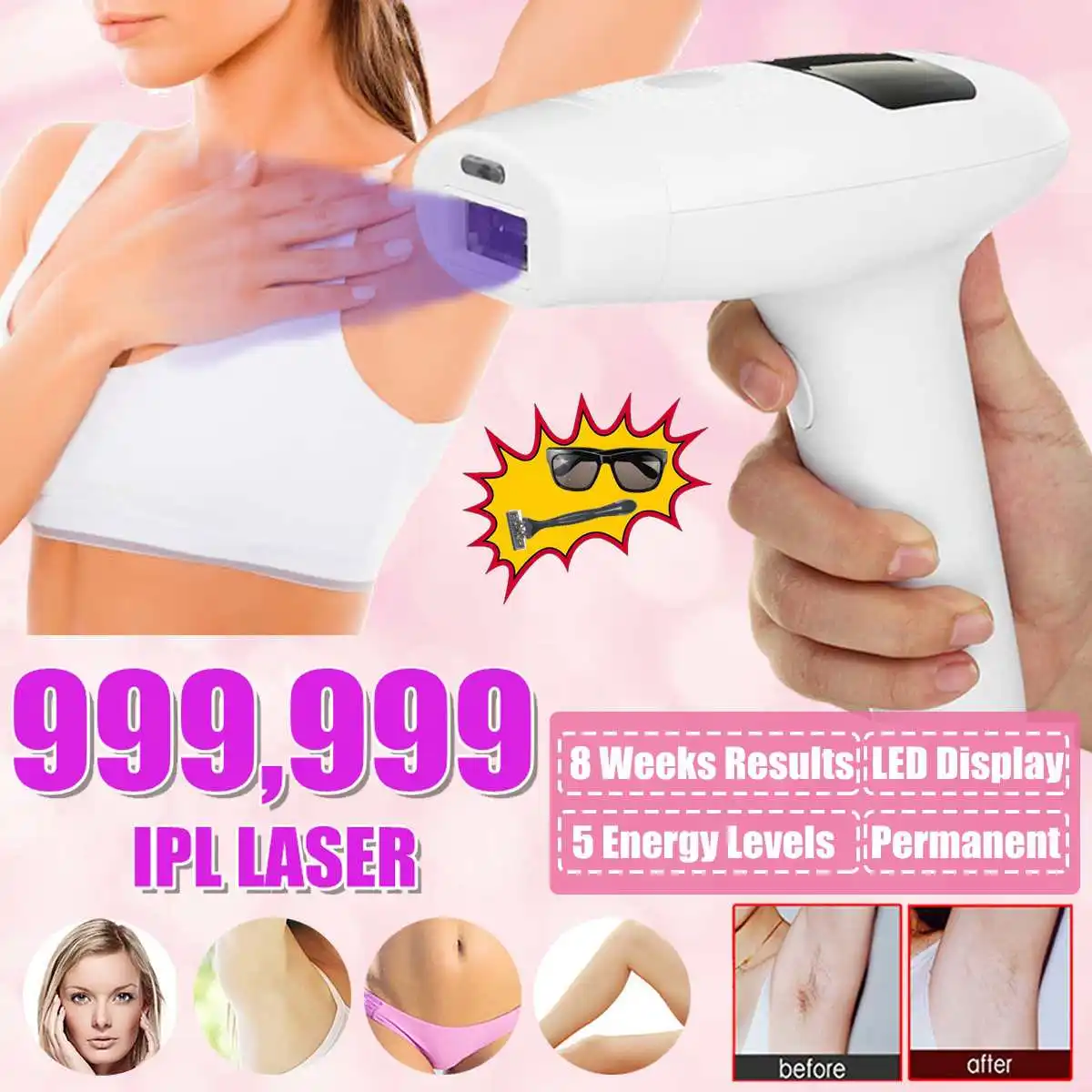 

Male and female 99.9999 flash laser hair removal machine, LCD Photo hair removal machine, home laser hair removal machine