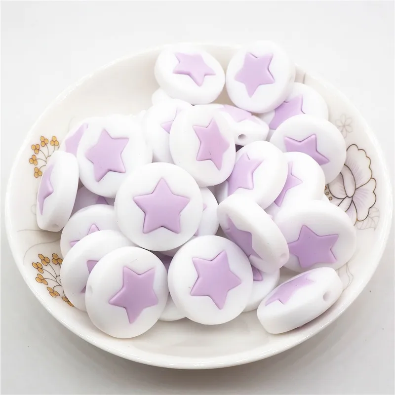 Lilac Chengkai 10 шт силиконовые бусины в форме звезды DIY детская погремушка пустышка украшения Прорезыватель для зубов игрушки изготовление 45 мм большая звезда бусины bpa бесплатно - Цвет: Lilac