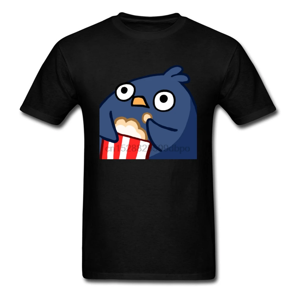 

2018 Funny Popcorn Bird Printed Men T-Shirt Trendy Black Tops Vintage Cartoon Tee Shirt O Neck Cotton Clothing Wholesale