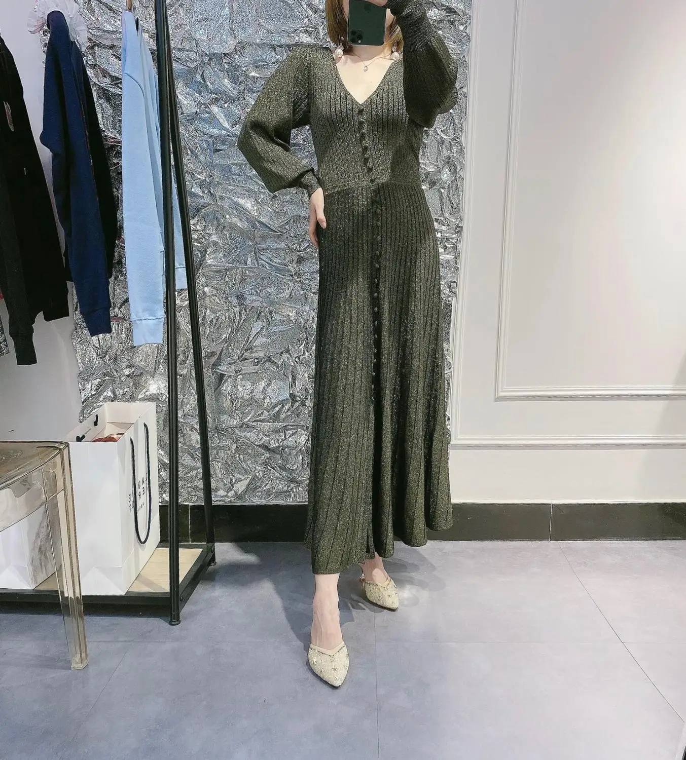 

Autumn 2020 new women's Large V-neck Neckline Jersey dress High elasticity Slim and slim
