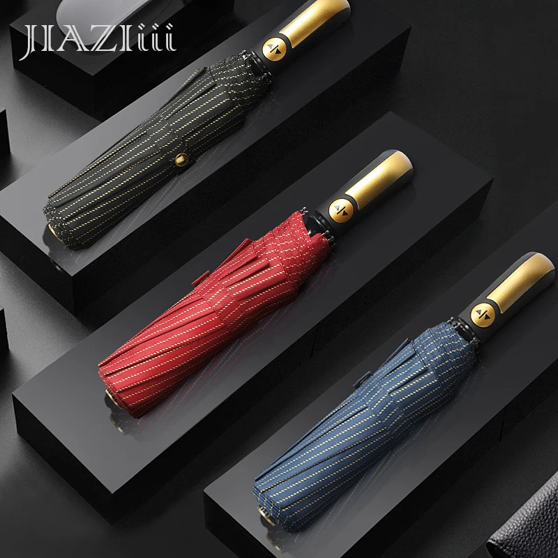 

Автоматический зонт JIAZIiii с прямыми полосками, креативный складной тройной Зонт с 10 держателями, прочные дорожные зонтики с защитой от УФ из...