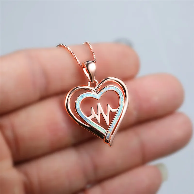 

Cute Female Love Heart Pendant Necklace Rose Gold Silver Color Chain Necklaces For Women Luxury Opa Stone Wedding Necklace