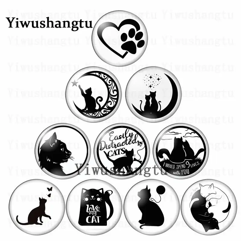 

Black cat moon lovely animal 12mm/20mm/25mm/30mm round photo glass demonstration flat cabochon back making discoveries