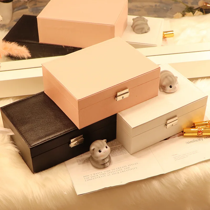 

New Double Layers PU/Velvet Jewellery Box High Capacity Leather European Simple Style Earrings Jewelry Storage Box Organizer