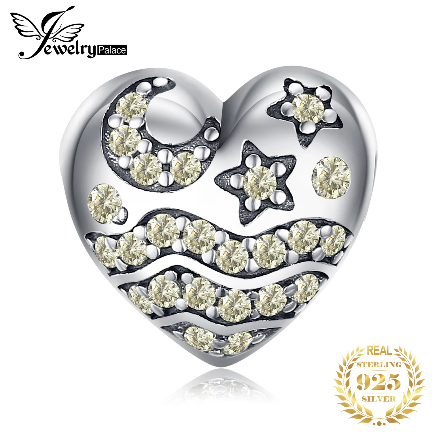 JewelryPalace 925 пробы серебро шампанское кубического циркония Звезда Луна подвеска в виде волн бусинами Fit Браслеты для Для женщин как красивые подарки