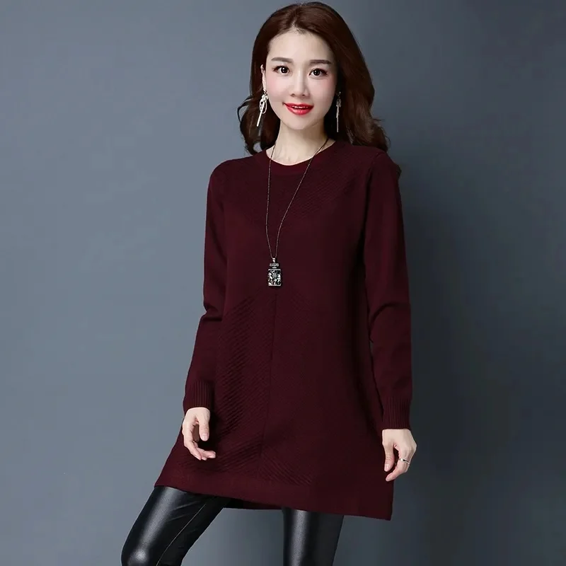 Теплый Женский Свободный вязаный свитер осенне-зимние топы с длинным рукавом